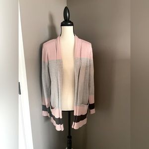 Pink and grey color block cardigan